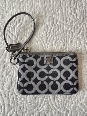 Coach Gray & Black Signature Wristlet Card Case